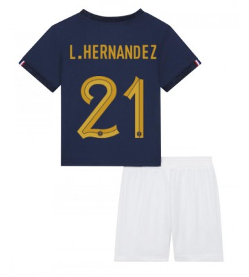 Frankrike Lucas Hernandez #21 Hemmaställ Barn VM 2022 Kortärmad (+ Korta byxor)